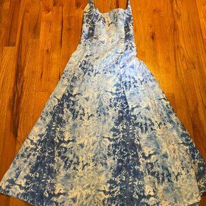 Tailored Reformation Garten Tie-Dye Sky Cloud Blue Wrap 100% Linen Midi Dress